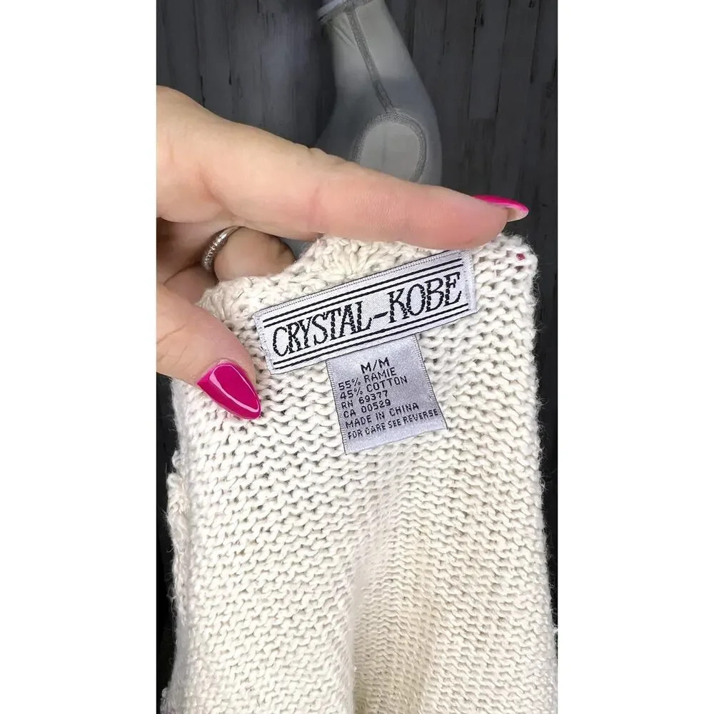 Vintage 80s Crystal Kobe Floral Embroidered Knit Cardigan Beige Women's‎ Medium - Picture 7 of 7